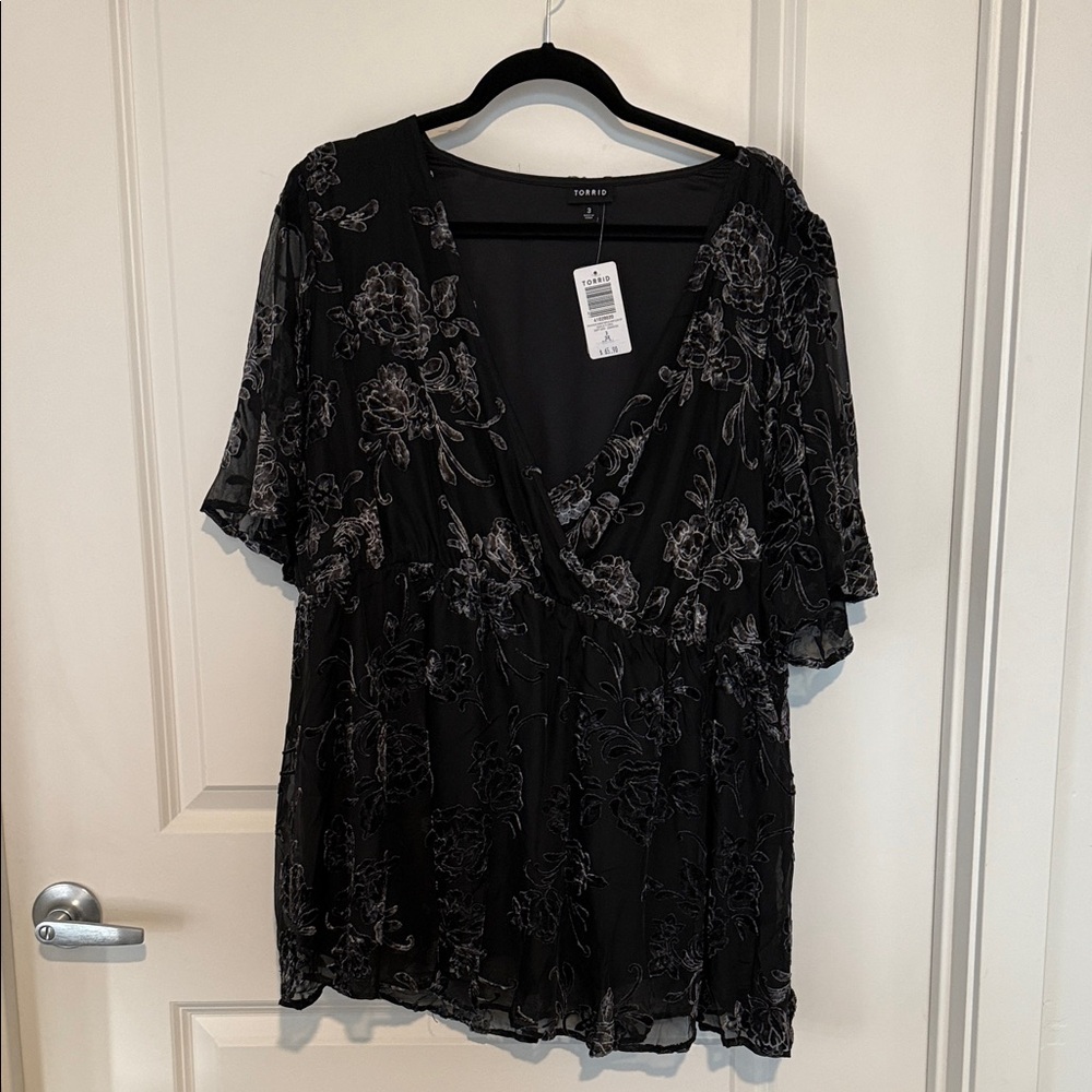 Torrid Black Floral Blouse